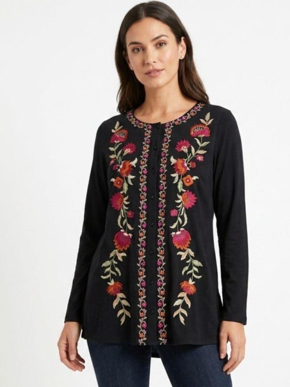 NWT Soft Surroundings Tunic Top Women’s 2X Black Multi Embroidered
